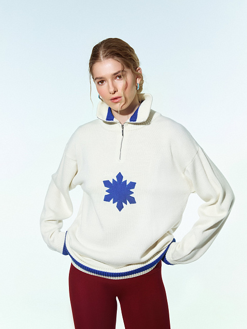 Белый вязаный пуловер со снежинкой, 6