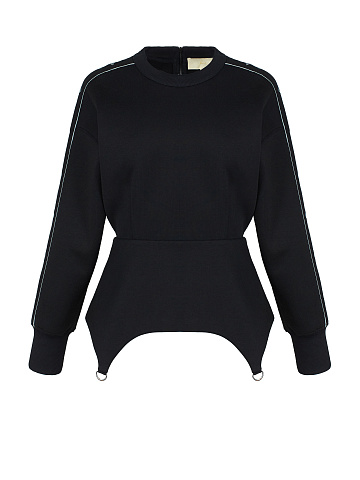 Черная толстовка с баской и серой вышивкой на рукавах, 1