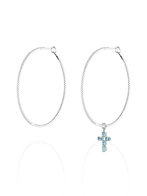 Подвеска-крест на хупсы из белого золота с бриллиантами и топазами Sky Blue, 2 Подвеска-крест на хупсы из белого золота с бриллиантами и топазами Sky Blue, 2