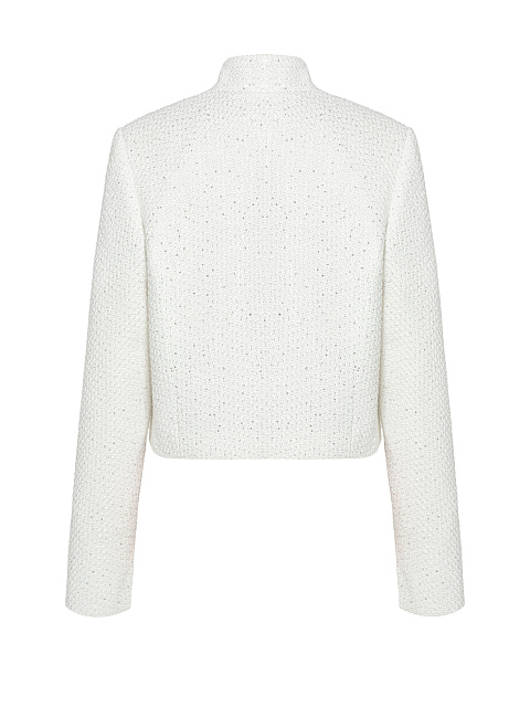 Белый твидовый жакет с бантом, 2