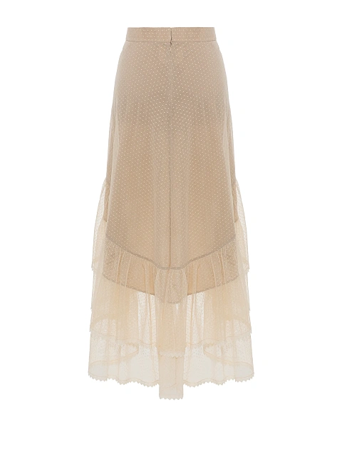 Бежевая юбка-миди из кружева с воланами, 2 Бежевая юбка-миди из кружева с воланами, 2