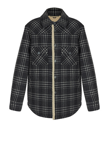 Черная шерстяная куртка в клетку с подкладом из овчины, 1