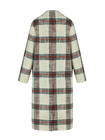 Белое объемное пальто из шерсти в клетку, 2