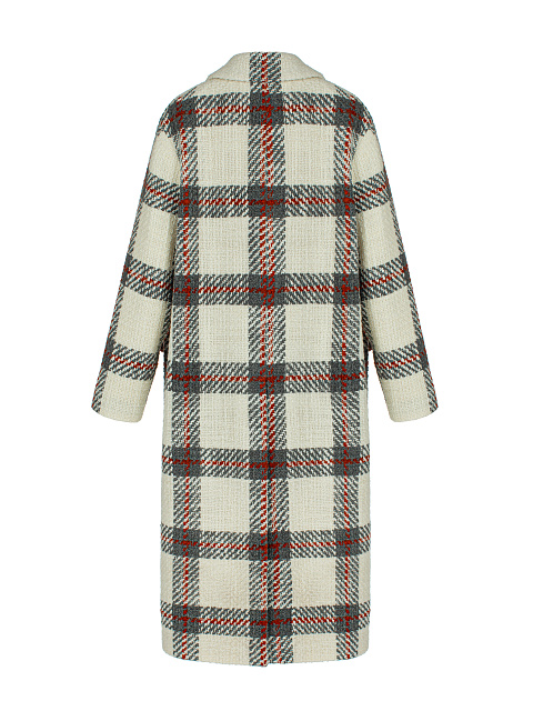 Белое объемное пальто из шерсти в клетку, 2