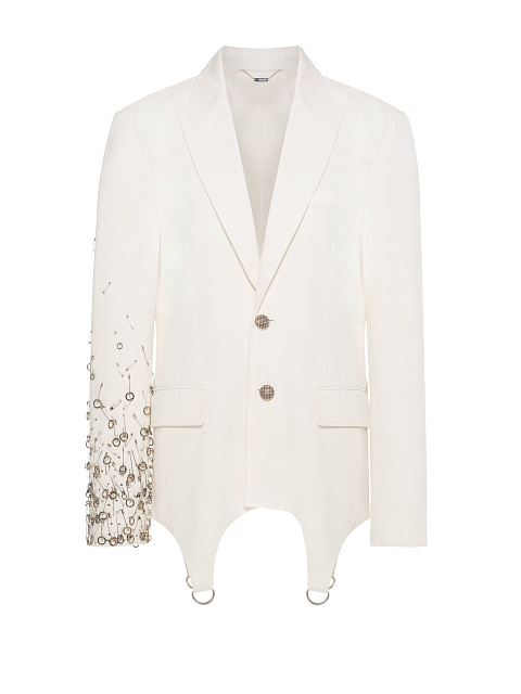 Молочный жакет с фигурным низом и декором из булавок, 1