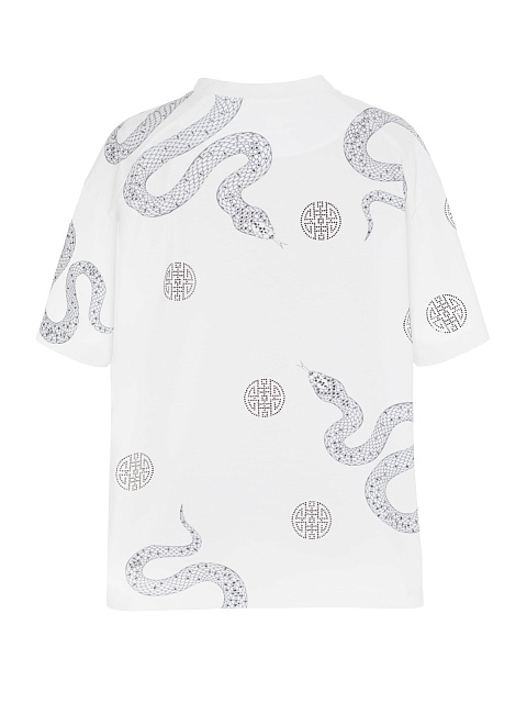 Белая хлопковая футболка с принтом и стразами, 2