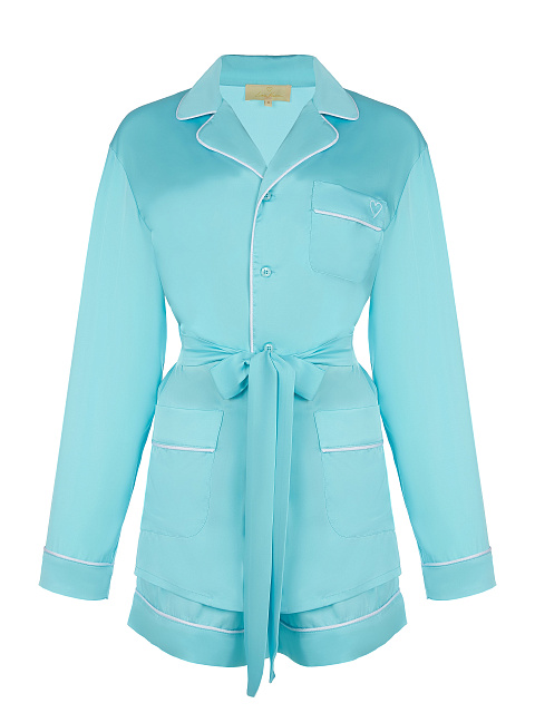 Бирюзовая шелковая пижама с белым кантом, 1 Бирюзовая шелковая пижама с белым кантом, 1