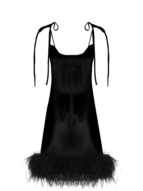 Черное атласное платье-комбинация с боа, 2