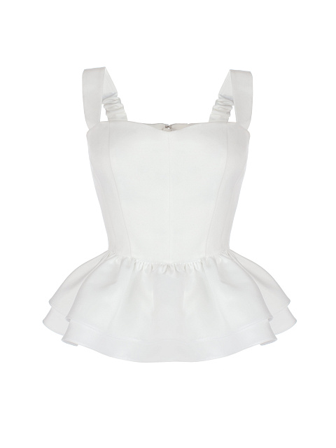 Белый атласный топ с баской, 1