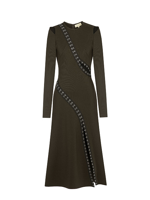 Зеленое платье-миди с разрезами, 1