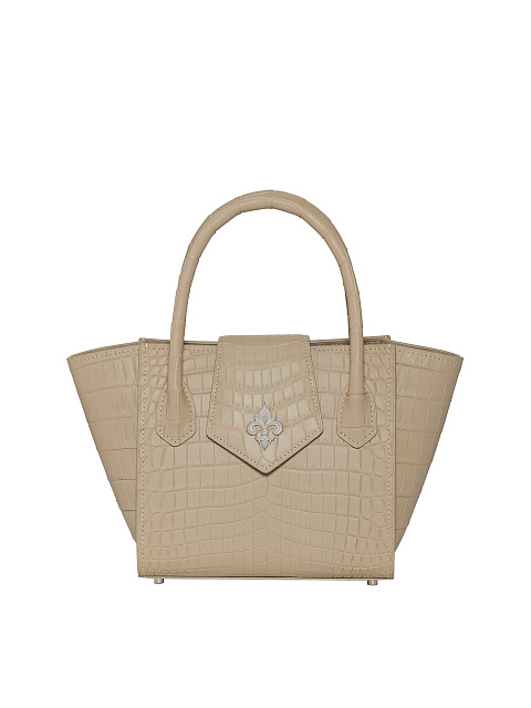 Бежевая сумка из крокодиловой кожи с лилией, 1
