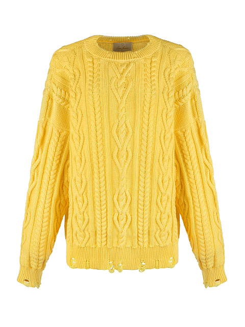 Желтый унисекс хлопковый свитер с косами, 1