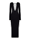 Платье вязанное макси черное со шнуровкой на спинке, переду, бокам