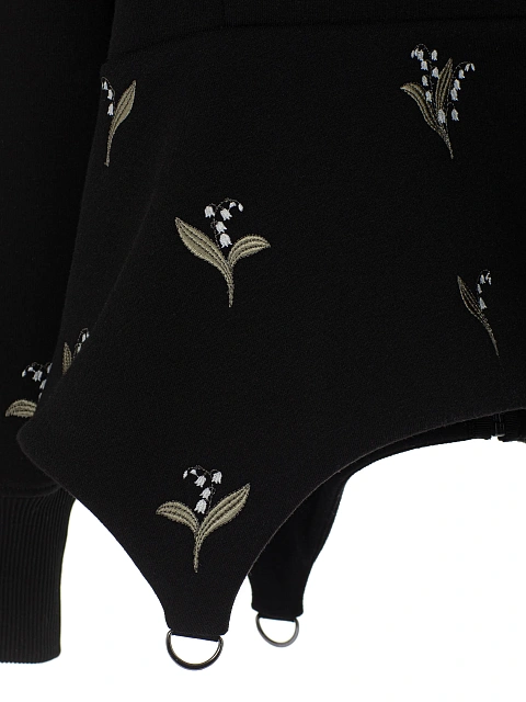 Черная толстовка с баской и вышивкой в виде ландышей, 4