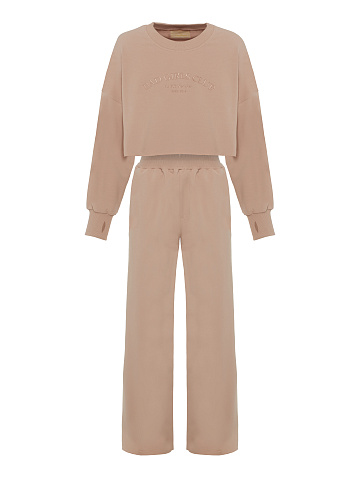 Бежевый трикотажный костюм Bad Girls Club с тональной вышивкой, 1