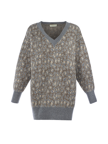 Удлиненный кашемировый пуловер с леопардовым рисунком, 1