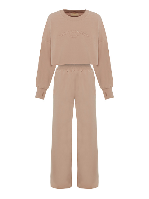 Бежевый трикотажный костюм Bad Girls Club с тональной вышивкой, 1 Бежевый трикотажный костюм Bad Girls Club с тональной вышивкой, 1