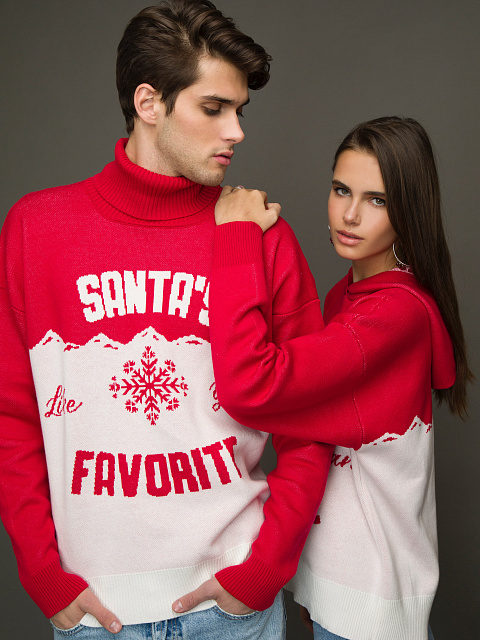 Красно-белый свитер с капюшоном Santa's Favorite, 10
