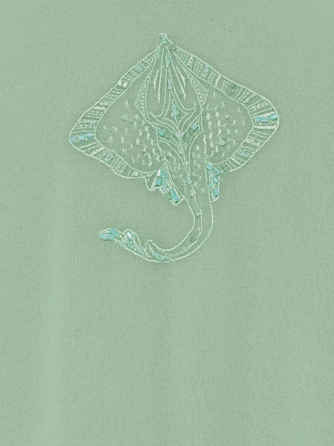 Зеленое пончо из шифона с вышивкой и бахромой, 4