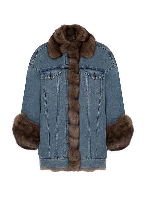 Куртка джинсовая синяя на коричневом тонированном соболе, 3