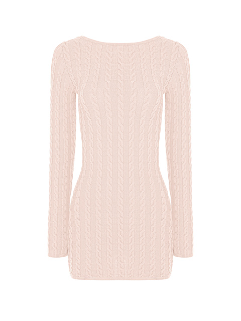 Светло-розовое вязаное платье-мини с открытой спиной, 1