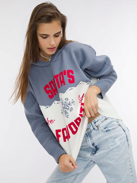 Серо-белый свитер с капюшоном Santa's Favorite, 5