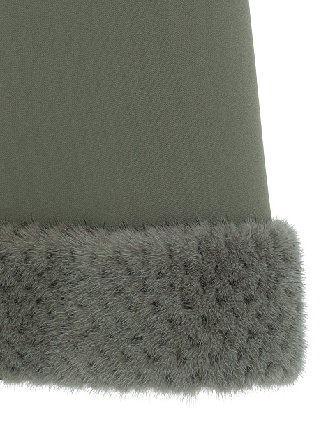 Серо-зеленое платье-миди с мехом норки, 4