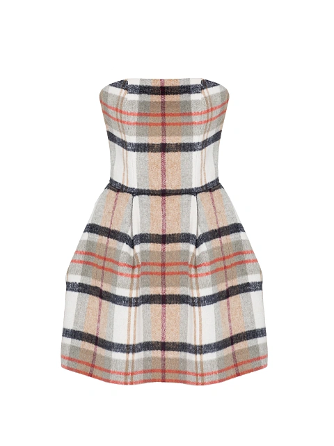 Серое платье-мини из шерсти в клетку, 1