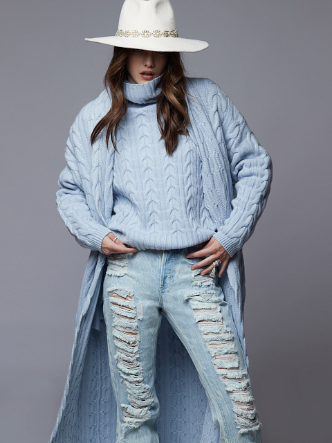 Голубое вязаное кашемировое пальто, 4 Голубое вязаное кашемировое пальто, 4