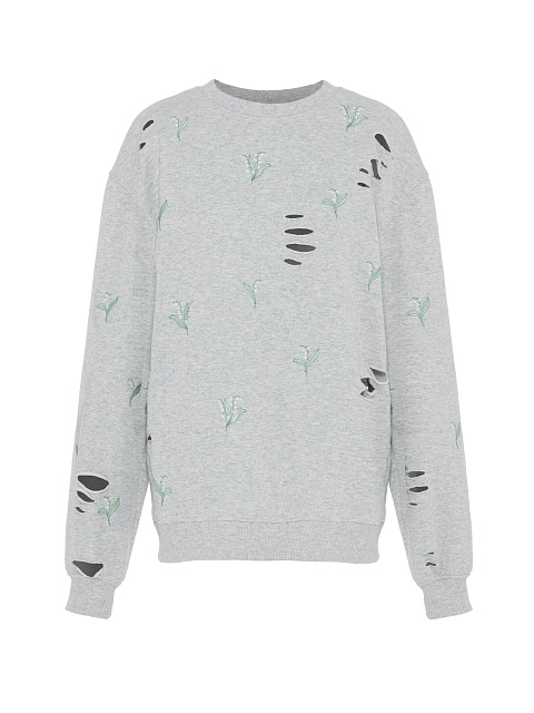 Серый свитшот из футера с дырками и ландышами, 1 Серый свитшот из футера с дырками и ландышами, 1