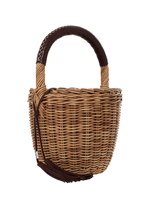 Бежевая сумка-корзина с декором из коричневой кожи, 2