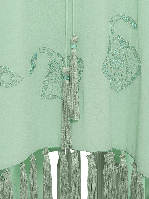 Зеленая туника из шифона с вышивкой и бахромой, 3