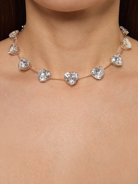 Колье из белого золота с фианитами в огранке «сердце», 6 Колье из белого золота с фианитами в огранке «сердце», 6
