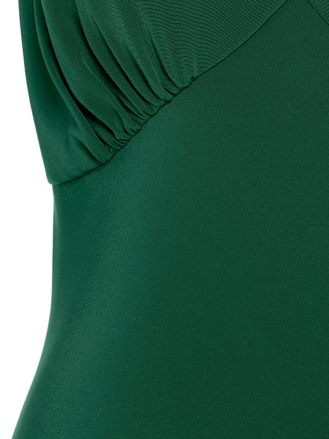 Зеленое платье-макси из шелка с бретелями из серебра и фианитами, 3