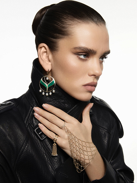 Хупсы из желтого золота с жемчугом и желтыми бриллиантами, 3