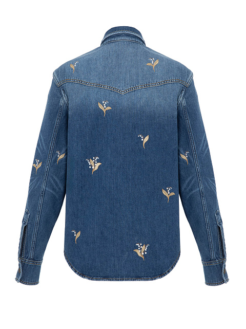 Синяя рубашка из денима с вышивкой в виде ландышей, 2 Синяя рубашка из денима с вышивкой в виде ландышей, 2