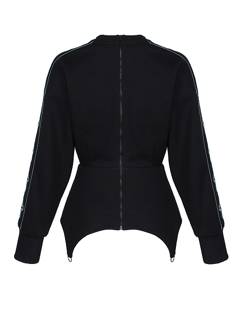 Черная толстовка с баской и вышивкой на рукавах, 2