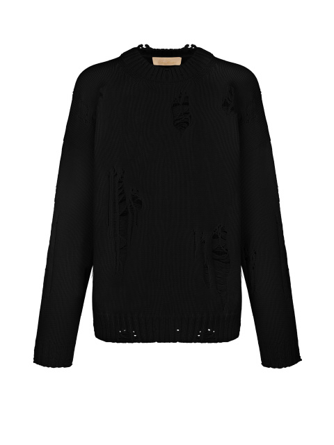 Черный хлопковый свитер с дырками, 1