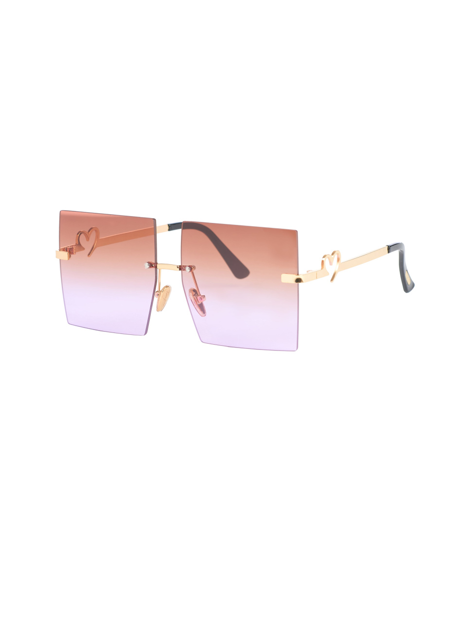 Солнцезащитные очки в золотистой оправе с квадратными коричнево-розовыми линзами, 1