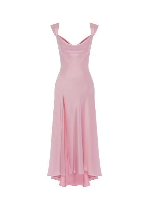 Розовое платье-миди из шелка, 1
