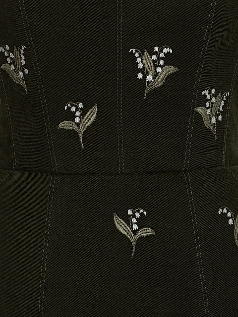 Платье цвета хаки из денима с вышивкой, 3