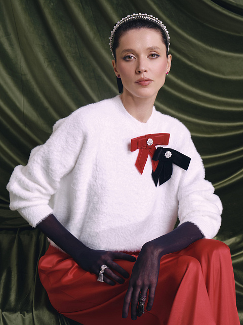 Черная брошь-бант из бархата, 5