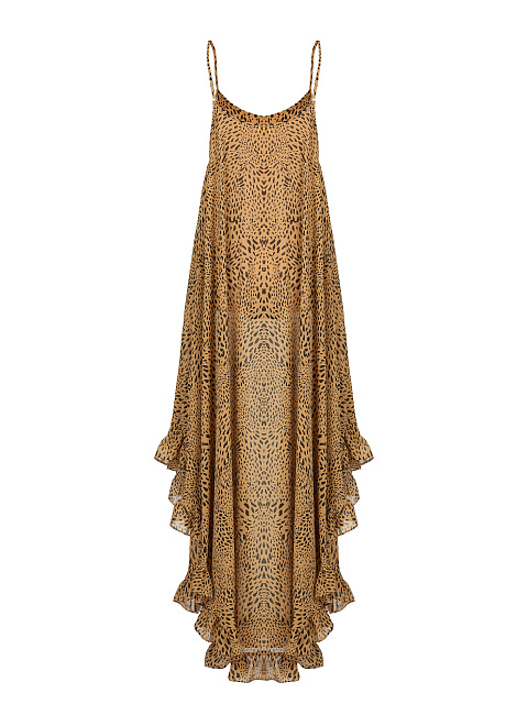 Коричневый сарафан из вискозы с анималистичным принтом, 3