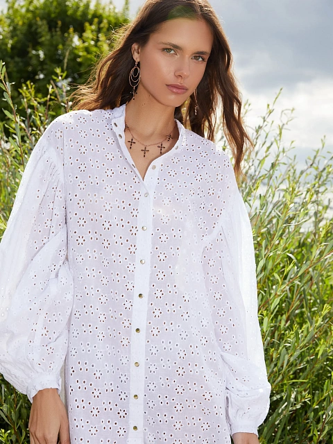 Белое объемное платье-рубашка из хлопка, 2