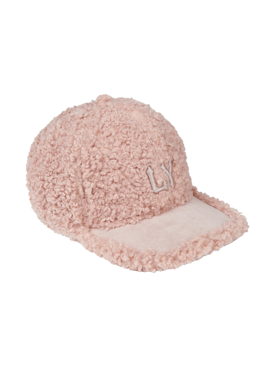 Розовая кепка из эко-меха с вышивкой LY, 1