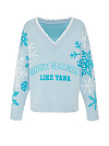 Пуловер голубого цвета, с надписью "Snow season" LY, V-вырез