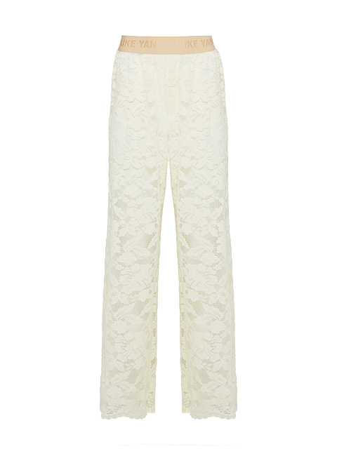 Молочно-белый кружевной костюм из рубашки и брюк, 4