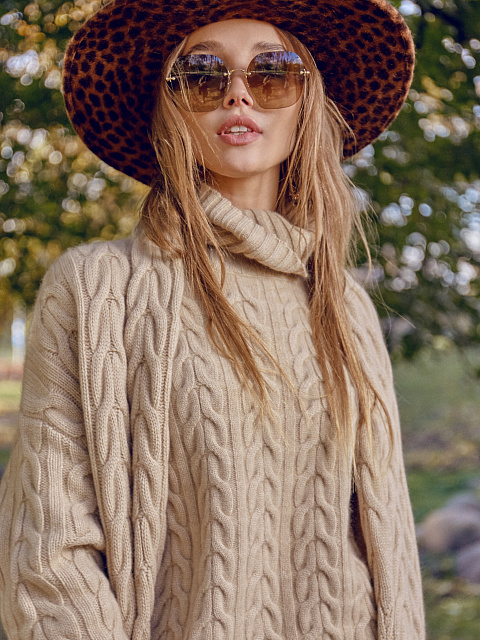 Бежевый кашемировый свитер с воротом, 9