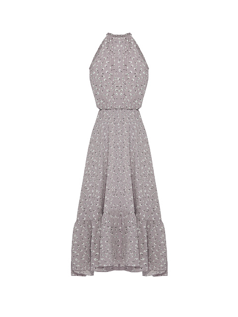 Серо-сиреневое платье-миди из вискозы с цветочным принтом, 1