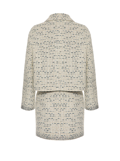 Молочный твидовый костюм из жакета и юбки-мини, 5